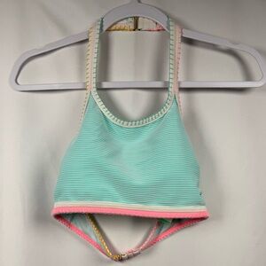 SO Pop Stitch Ribbed High Neck Bikini Swim Top Mint Juniors 7-9 M